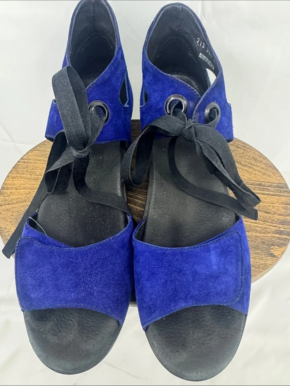 Wolky Womens Blue Suede Platform Wedge Lace-up Sandals, Cutouts & Ankle Ties, 41